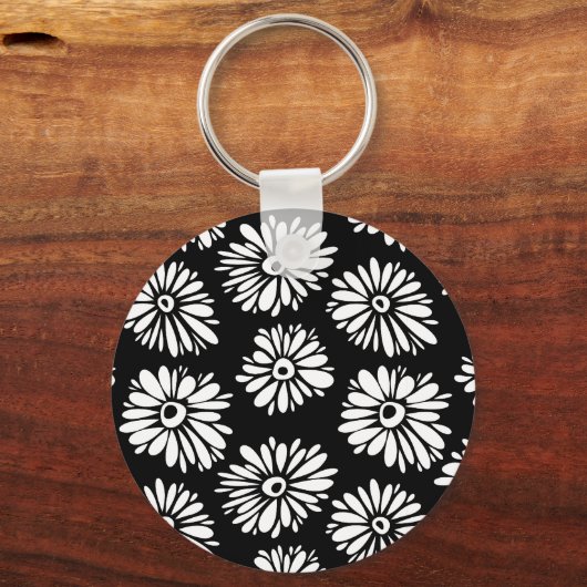 白ファンキー黒花 キーホルダー (正面)