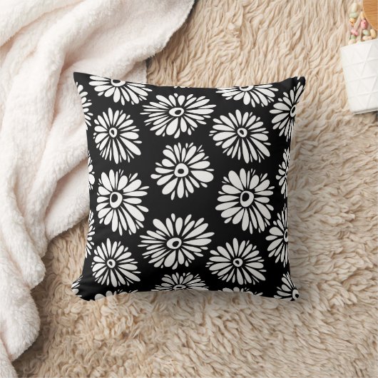 白ファンキー黒花 クッション (ブランケット)