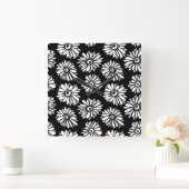 白ファンキー黒花 スクエア壁時計 (ホーム)