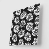 白ファンキー黒花 スクエア壁時計 (傾斜)