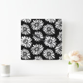 白ファンキー黒花 スクエア壁時計 (ホーム)