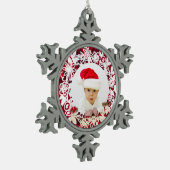 白ファンシーい漆器が赤と写真 スノーフレークピューターオーナメント (左)