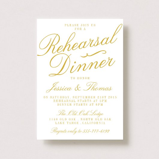 白ファンシーと金ゴールドのリハ結婚ーサルディナー 招待状
