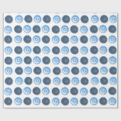 白ファンシーの青ボタンのパターン ラッピングペーパー (フラット)