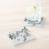 白ファンシーの音楽ノート ガラスコースター (アングル)