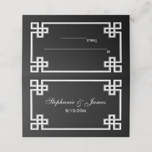 白ファンシーギリシャ鍵フレームエスコートカードブラック プレイスカード (外部開封)