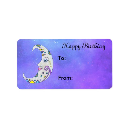 白ファンシー三日月かわいらし顔紫の空 ラベル (正面)