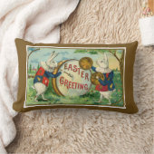 白ファンシー復活祭のブンニーズ濃い茶色リバーシブル ランバークッション (ブランケット)