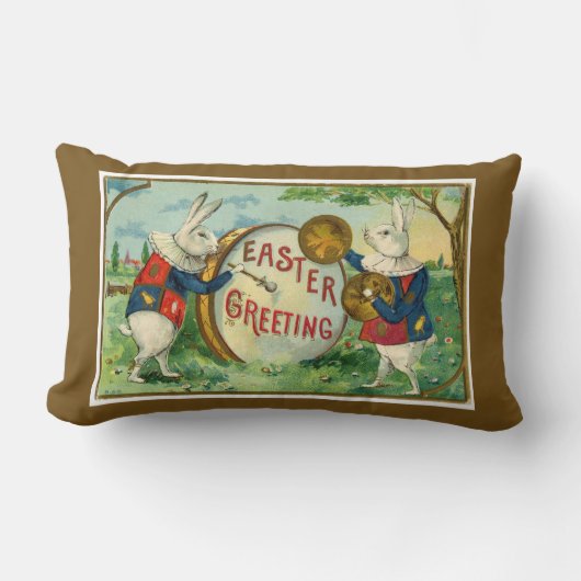 白ファンシー復活祭のブンニーズ濃い茶色リバーシブル ランバークッション (正面)