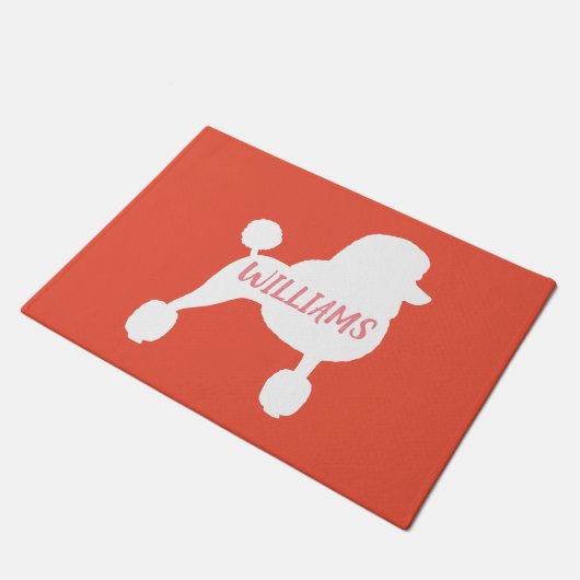 白ファンシー標準プードルドッグシルエットカスタム ドアマット (アングル)