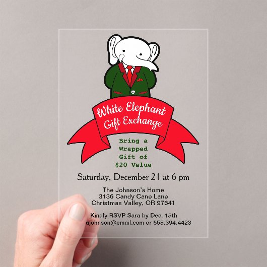 白ファンシー象クリスマスギフト交換 アクリル招待状 (インサイチュ (ポータブル))