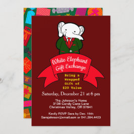 白ファンシー象クリスマスギフト交換 招待状