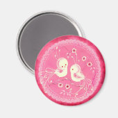 白ファンタジーの花とレース付き縁ど鳥 マグネット (正面/裏面)