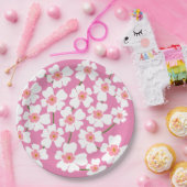 白ファンタジー花恋人パターンピンク ペーパープレート (パーティー)