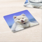 白フィンランド語ラプントパピーかわいい スクエアペーパーコースター (アングル)