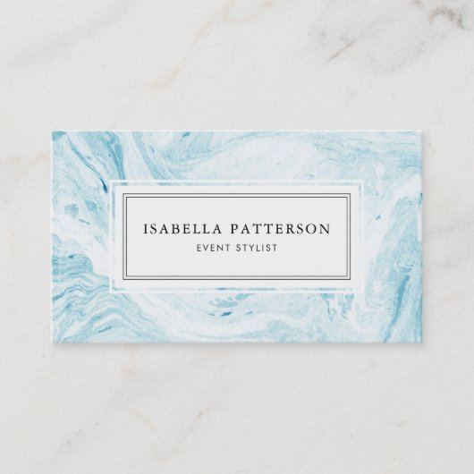 白フェイクと青の大理石のモダン名刺 名刺 (正面)