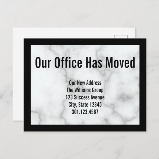 白フェイク大理石オフィスの移動案内 案内ポストカード (正面/裏面)