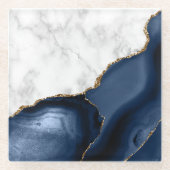 白フェイク大理石メッキ海軍ブルーアゲート ガラスコースター (正面)