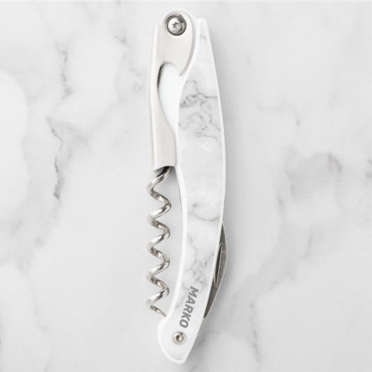 白フェイク大理石モノグラムの ソムリエナイフ (正面)