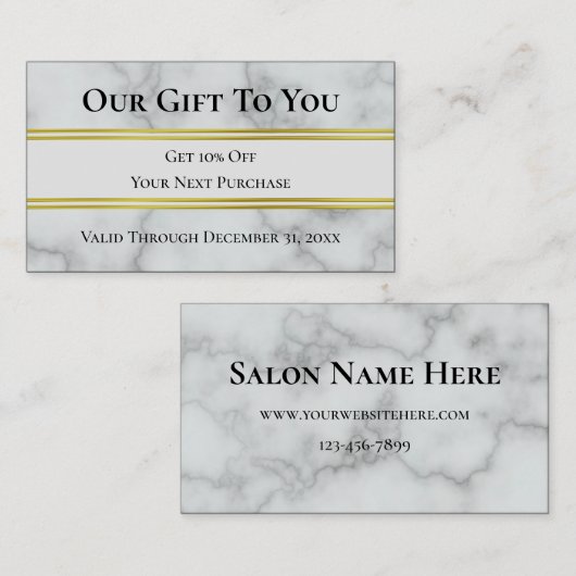 白フェイク大理石美しいサロン割引 名刺 (正面/裏面)