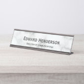 白フェイク大理石 デスクネームプレート (正面)