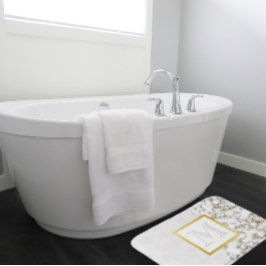 白フェイク皮大理石モノグラム バスマット