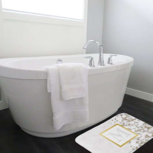 白フェイク皮大理石モノグラム バスマット