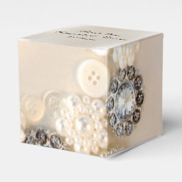 白フェイク真珠とダイアモンドボタ結婚ン フェイバーボックス