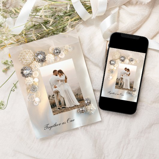 白フェイク真珠とダイヤモンドのボタ結婚ン セーブザデート