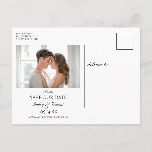 白フェイク真珠とダイヤモンドのボタ結婚ン 案内ポストカード (裏面)