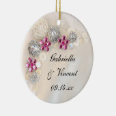 白フェイク真珠とピンクダイヤモンドボタ結婚ン セラミックオーナメント (右)