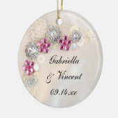 白フェイク真珠とピンクダイヤモンドボタ結婚ン セラミックオーナメント (左)
