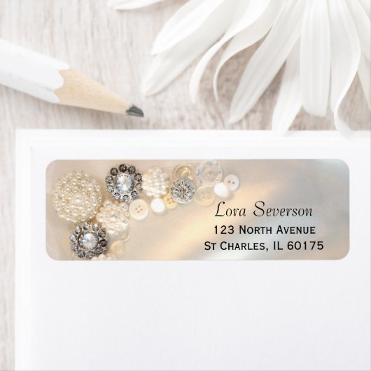 白フェイク真珠ダイヤモンドボタン差出人住所 ラベル (インサイチュ)
