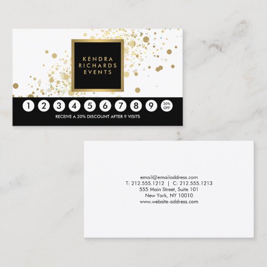 白フェイクIIロイヤリティカーモダンドの金ゴールド紙吹雪 ロイヤリティカード (正面/裏面)