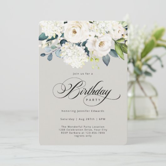 白フェミニンフローラ誕生会 招待状 (スタンド正面)