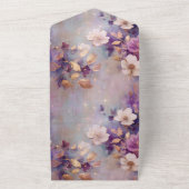 白フェミニン釉薬金ゴールド紫フローラ オールインワン招待状 (外側)