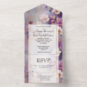 白フェミニン釉薬金ゴールド紫フローラ オールインワン招待状 (内側)