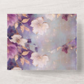 白フェミニン釉薬金ゴールド紫フローラ オールインワン招待状 (裏面)