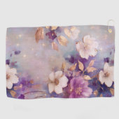 白フェミニン釉薬金ゴールド紫フローラ ゴルフタオル (横)