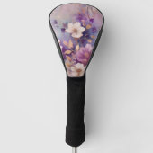 白フェミニン釉薬金ゴールド紫フローラ ゴルフヘッドカバー (正面)
