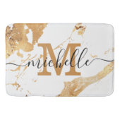 白フェミニン金ゴールドスエレガントクリプトモノグラム文字 バスマット (正面)