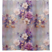 白フェミニン金ゴールド紫の花 シャワーカーテン (正面)