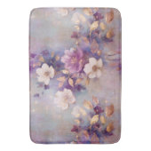 白フェミニン金ゴールド紫の花 バスマット (正面縦)