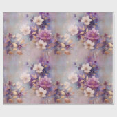 白フェミニン金ゴールド紫の花 ラッピングペーパー (フラット)