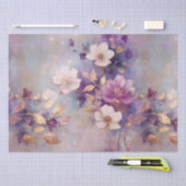白フェミニン金ゴールド紫の花 薄葉紙 (クラフト)
