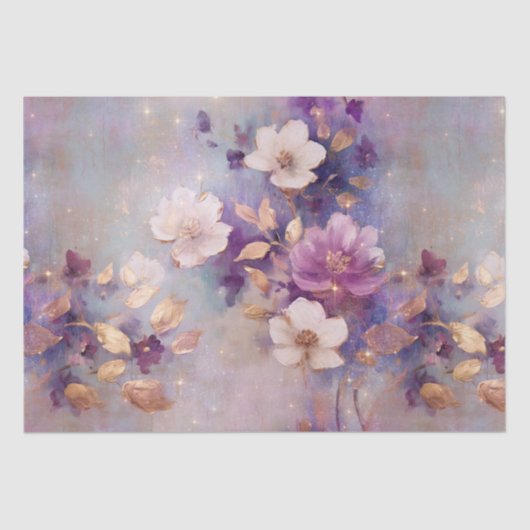 白フェミニン金ゴールド紫の花 薄葉紙 (正面)
