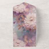 白フェミニン金ゴールド紫フローラ オールインワン招待状 (外側)