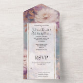 白フェミニン金ゴールド紫フローラ オールインワン招待状 (内側)