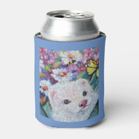 白フェレット&フラワーズクーラーボックス 缶クーラー (缶正面)