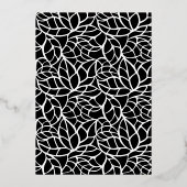 白フォーマルと黒の抽象芸術リーフパター結婚ン 箔招待状 (裏面)